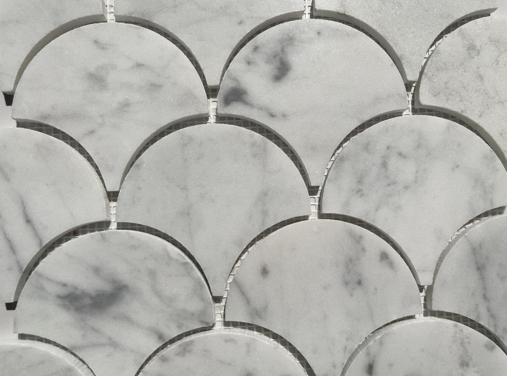 Fish Scale Carrara White Marble Grand Fan Mosaic Tile Polished, 1 sheet