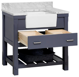 Charlotte 36" Bathroom Vanity, Marine Gray, Carrara Marble Top