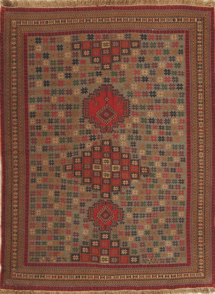 Kilim Oriental Traditional Hand-Woven Persian Area Rug, Green, 5'5"x4'1