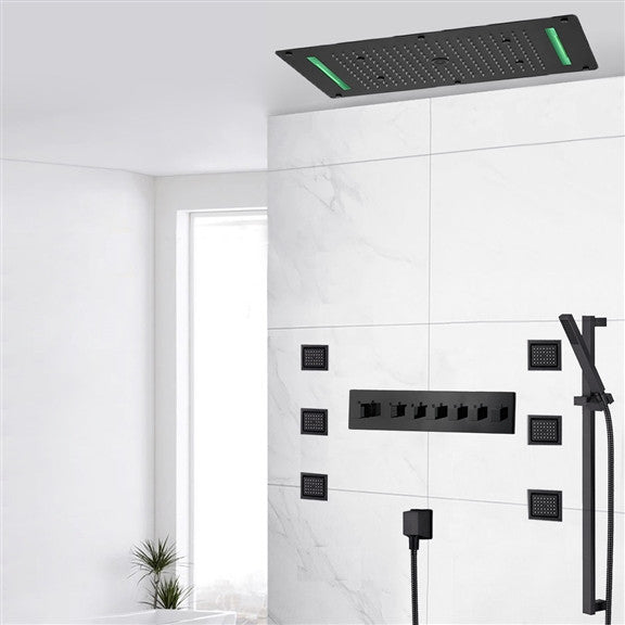 LED 6 Way Thermostatic Shower System With Body Massage Jets and Handheld Shower