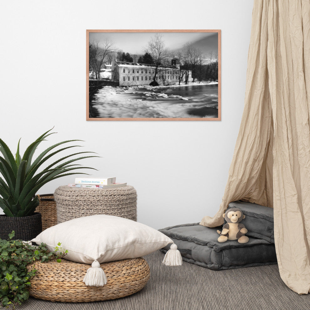 Winter at Powder Mill Rural Landscape Framed Photo Paper Wall Art Prints, Red Oak, 24" X 36"