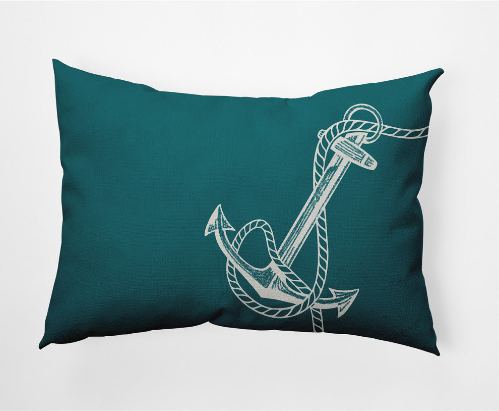 14x20" Anchored Nautical Decorative Indoor Pillow, Ocean Teal