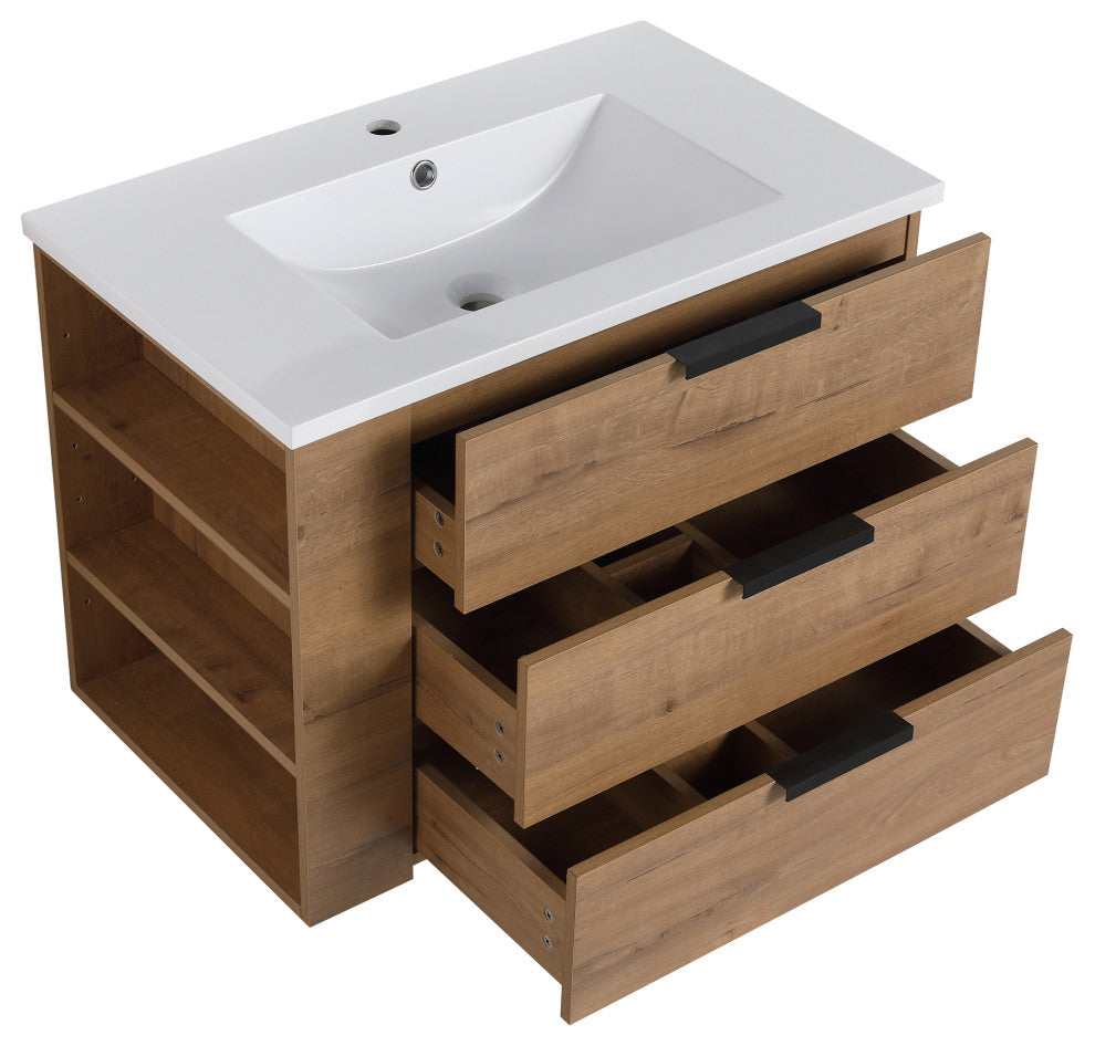 30 Inch Plywood Wall-Mounted Bathroom Vanity With Drawer and Adjustable Shelf