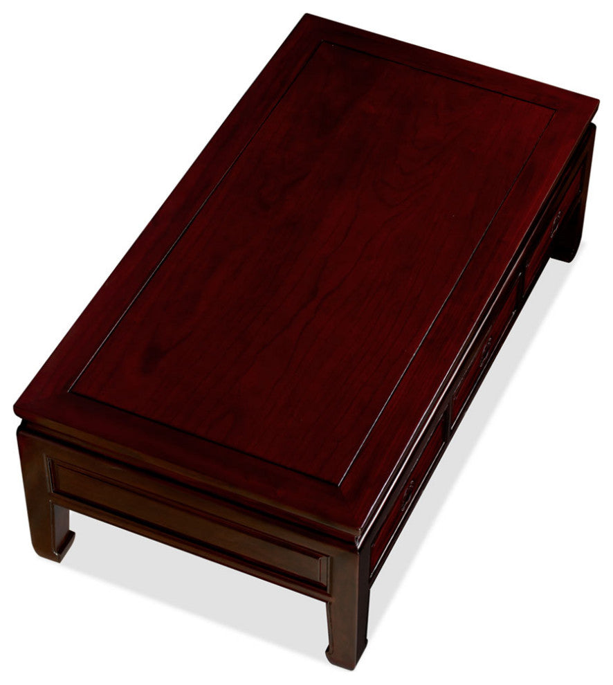 Dark Cherry Elmwood Rectangular Chinese Ming Coffee Table Three Drawers