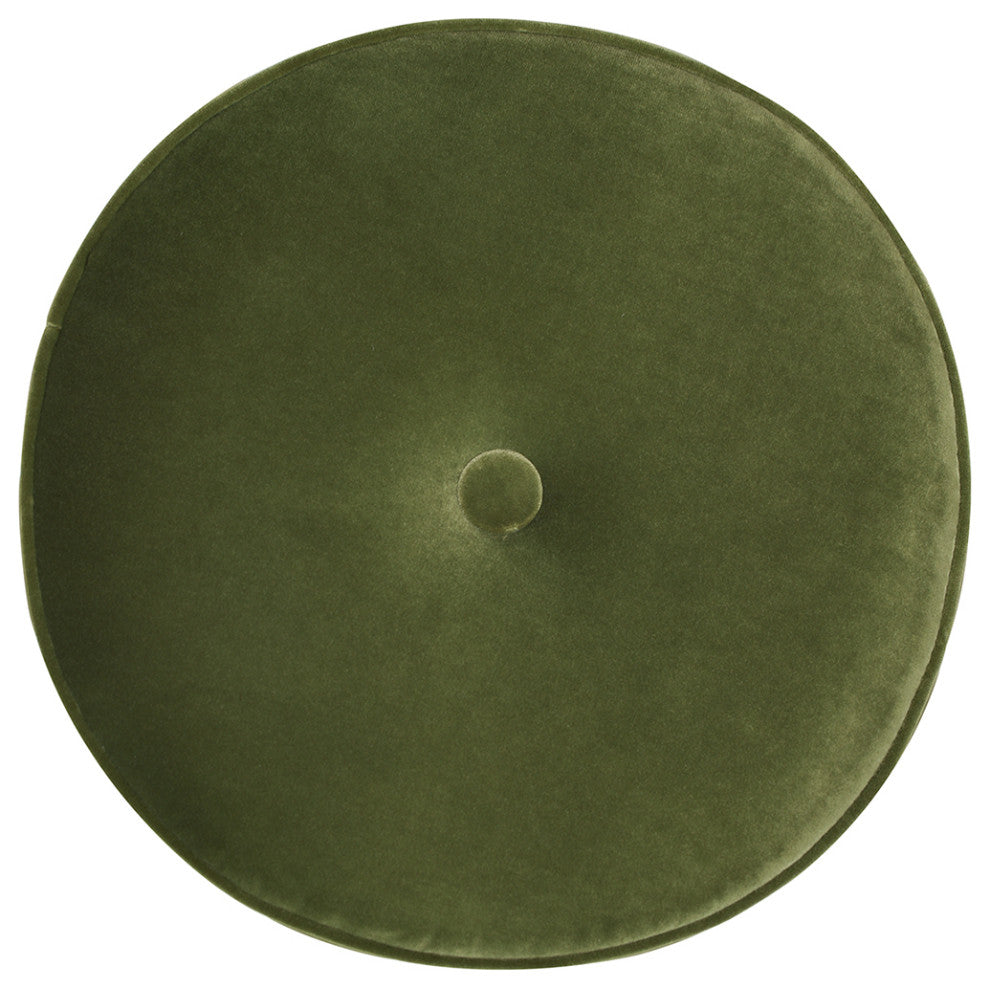 Riley 16" Round Footstool Ottoman, Olive Green Performance Velvet
