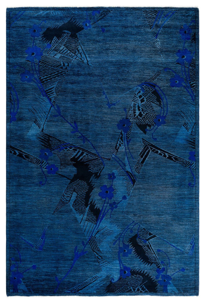 Overdyed, One-of-a-Kind Hand-Knotted Area Rug Blue, 6'1"x9'3"