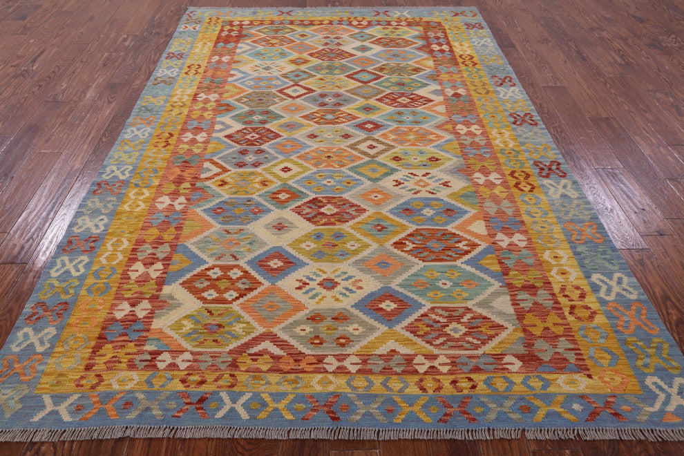 Reversible Kilim Flat Weave Rug 6' 6" X 9' 10" Q8291