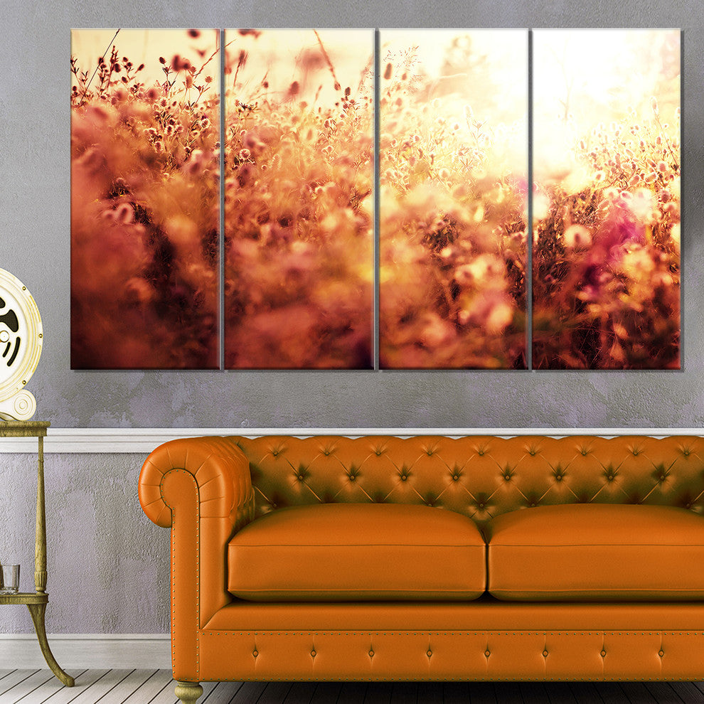 Brown Shade Flowers in Sunshine, Large Flower Canvas Print, 48"x28", 4 Panels