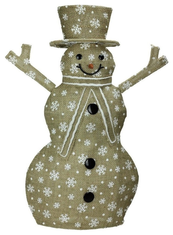 24" Lighted Snowflake Burlap Snowman Christmas Decoration