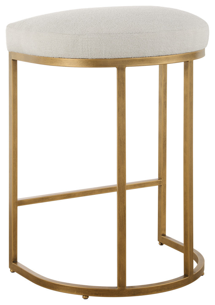 Uttermost Coastal Counter Stool, 26.25", Cream/Brass