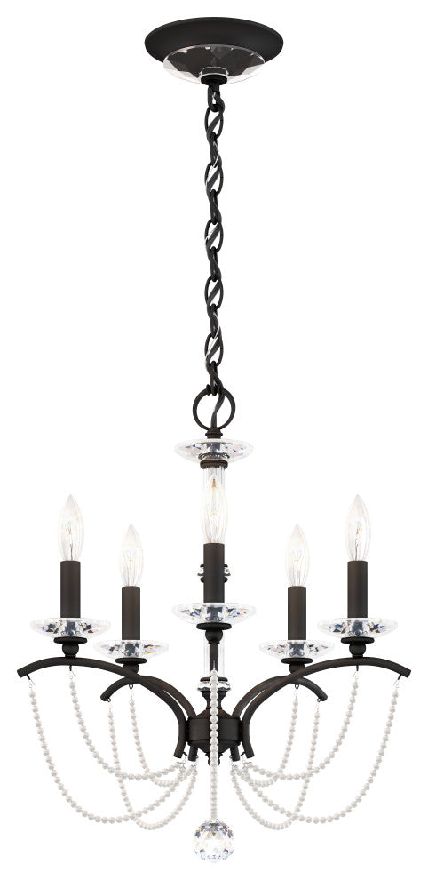 Priscilla 18x22" 5 Light Chandelier, Black Matte, In White Pearl