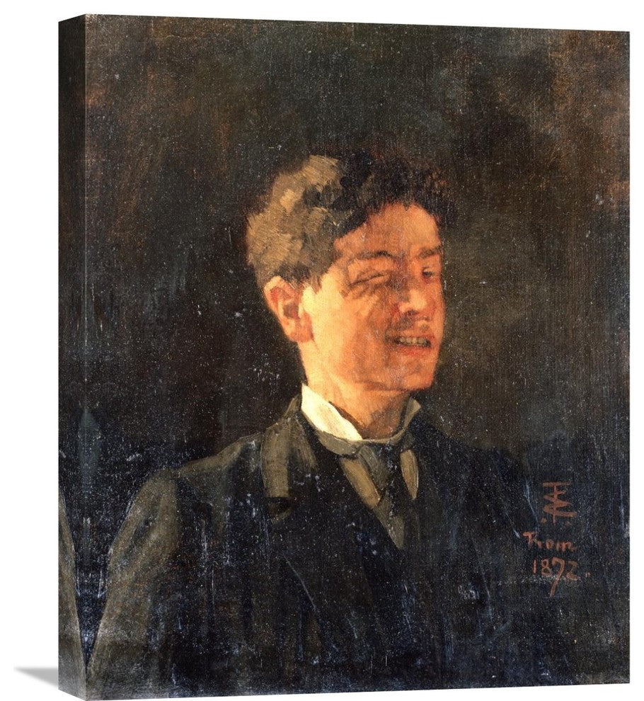 "Self Portrait With Winking Eye" Canvas Giclee by Wilhelm Trubner, 18"x22"