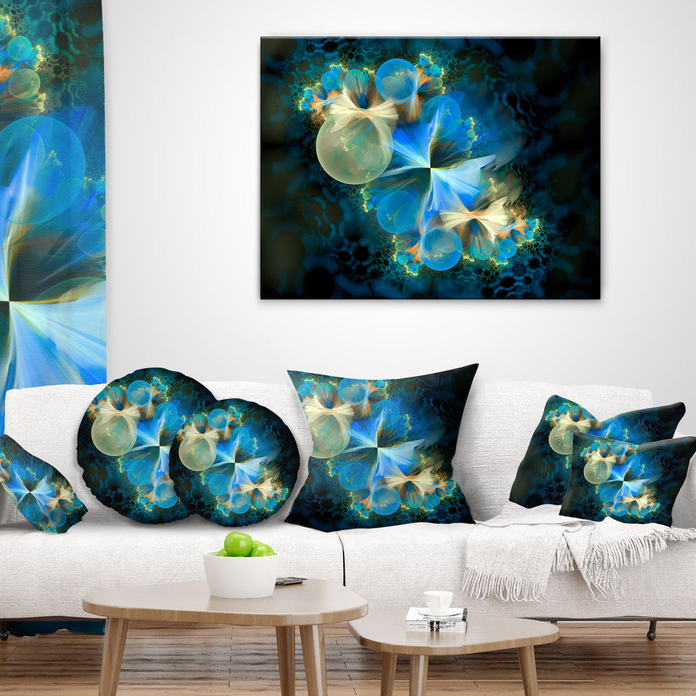 Fractal 3D Blue Bubbles Contemporary Throw Pillow, 16"x16"