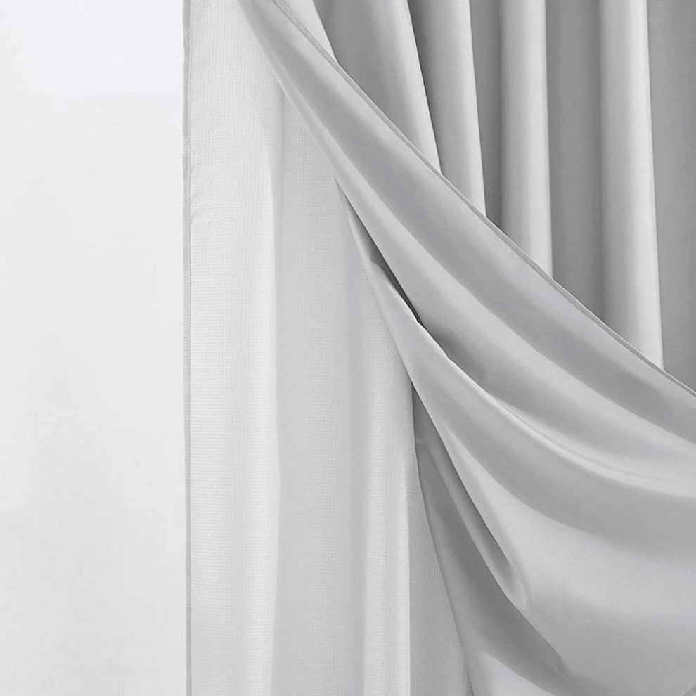 Silver Modern Grid Shower Curtain and Liner Set