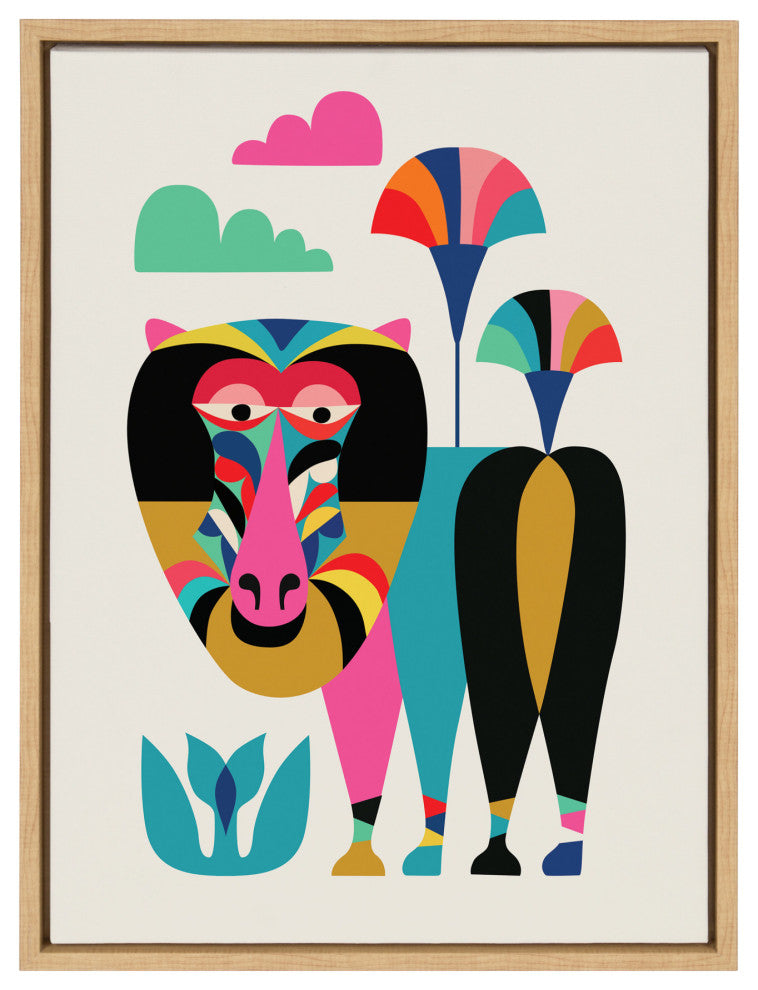 Sylvie Baboon Framed Canvas by Rachel Lee, Natural 18x24