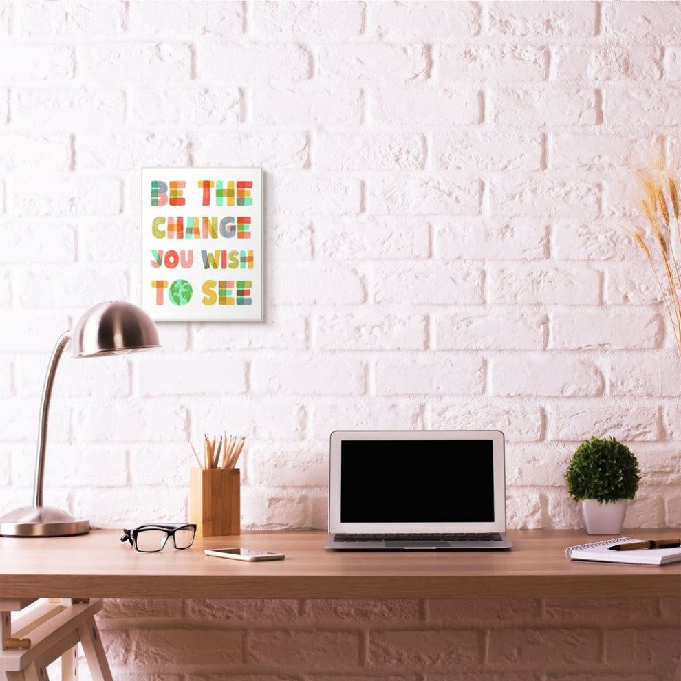 Stupell Industries Be The Change Rainbow Pastel Kids Word Design, 10"x15", Wood