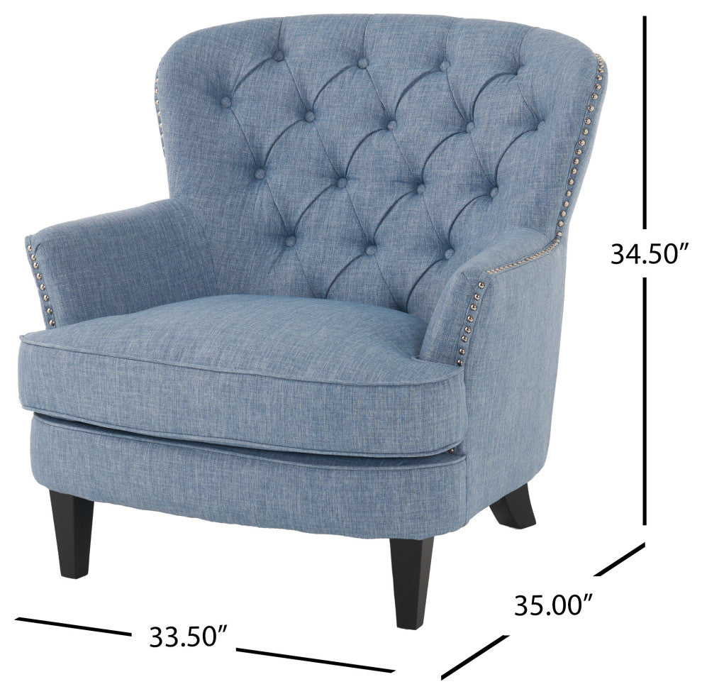 GDF Studio Laxford Light Blue Tufted Fabric Club Chair