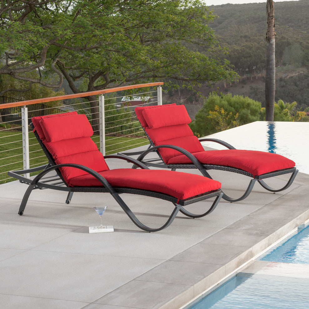 Deco 2 Piece Aluminum Outdoor Patio Chaise Lounges Chair, Cherry