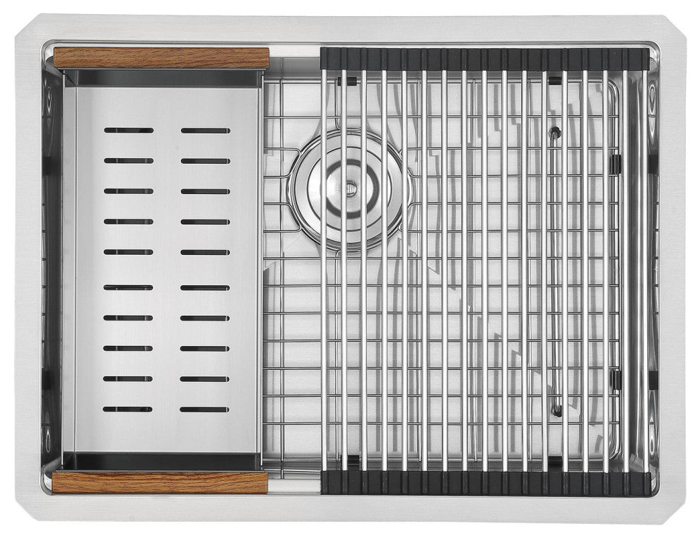 25 in. Undermount Single Bowl Kitchen Sink with Accessories in Stainless Steel