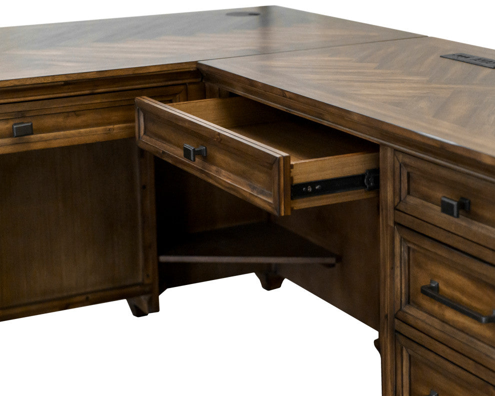 Traditional Wood L-Desk and Return Writing Table and Return Office Brown