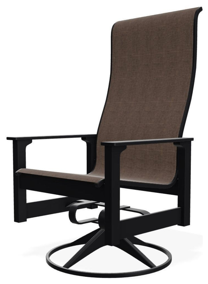Leeward Sling Outdoor Swivel Rocker, Mocha/Black