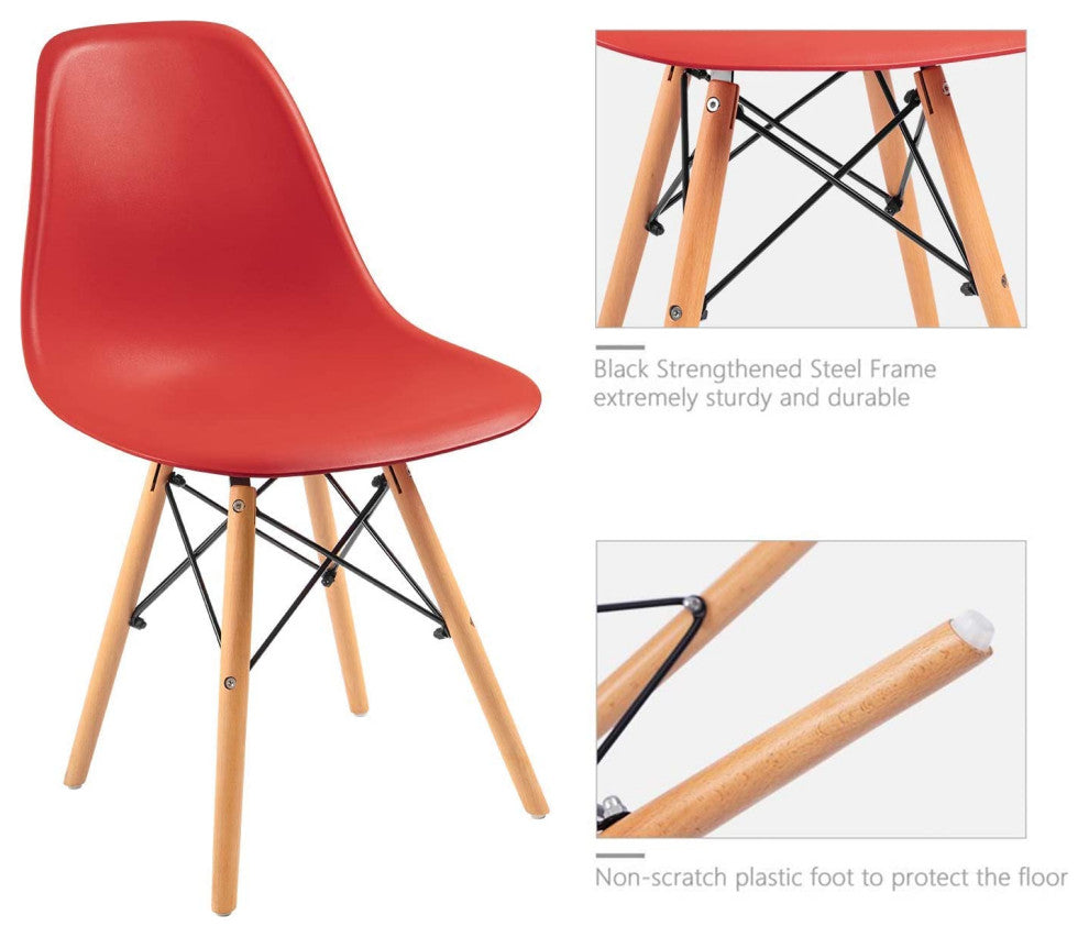 Mid Century Modern Dining Chair for Kitchen, Dining, Living Room Set of 4, Red
