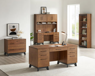 Modern Wood Desk, Office Writing Table, Fully Assembled, Rich Medium Brown