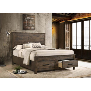 Pemberly Row Farmhouse Wood Queen Storage Bed Rustic Golden Brown