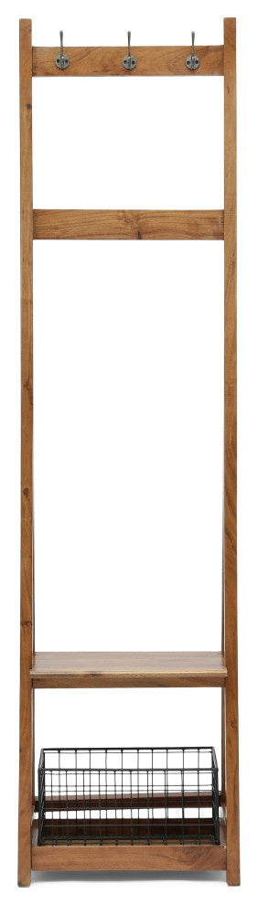 Motson Modern Industrial Handcrafted Acacia Wood Coat Rack with Bench Storage