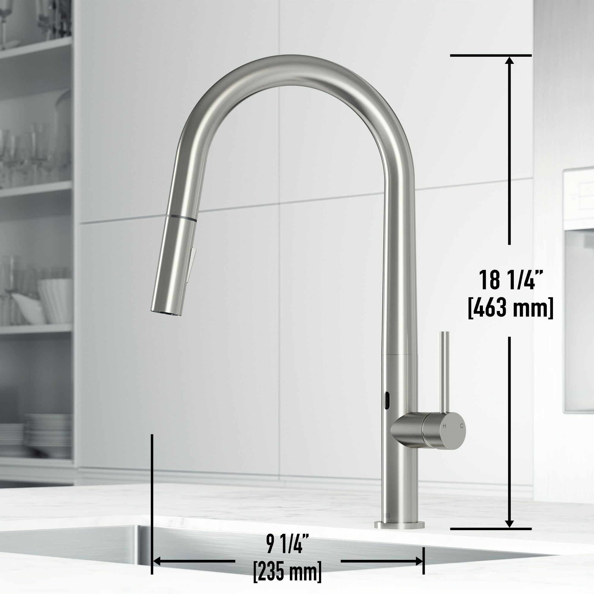 VIGO Greenwich 18" H Single Handle Pull-Down Sprayer Kitchen Faucet, Brushed Nickel, Touchless, Without Extras
