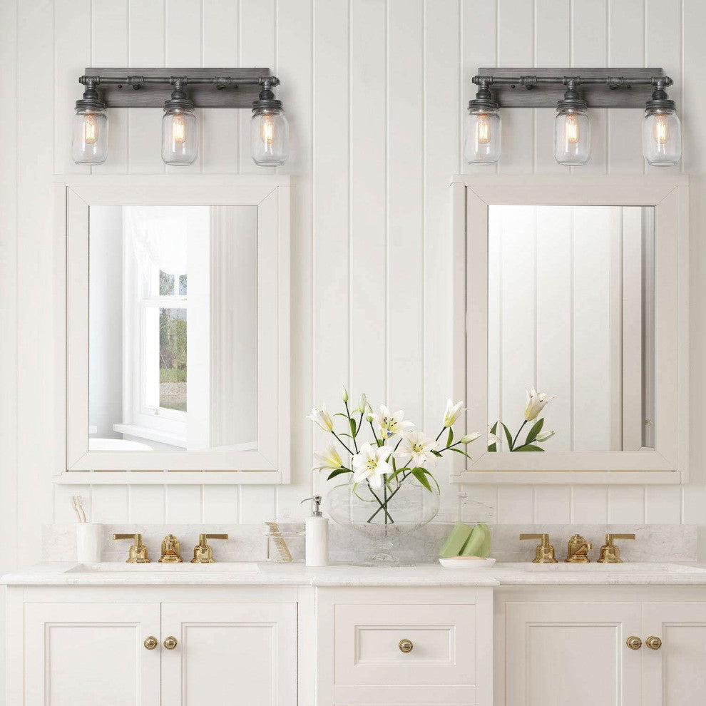 LNC 3-Lieght Farmhouse Vanity Lights Bathroom Clear Glass Mason Jar Light