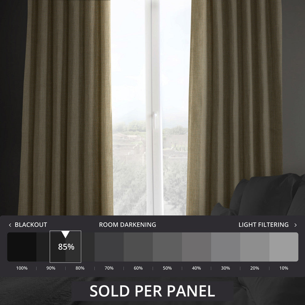Faux Linen Darkening Curtain Single Panel, Nomad Tan, 50"x108"