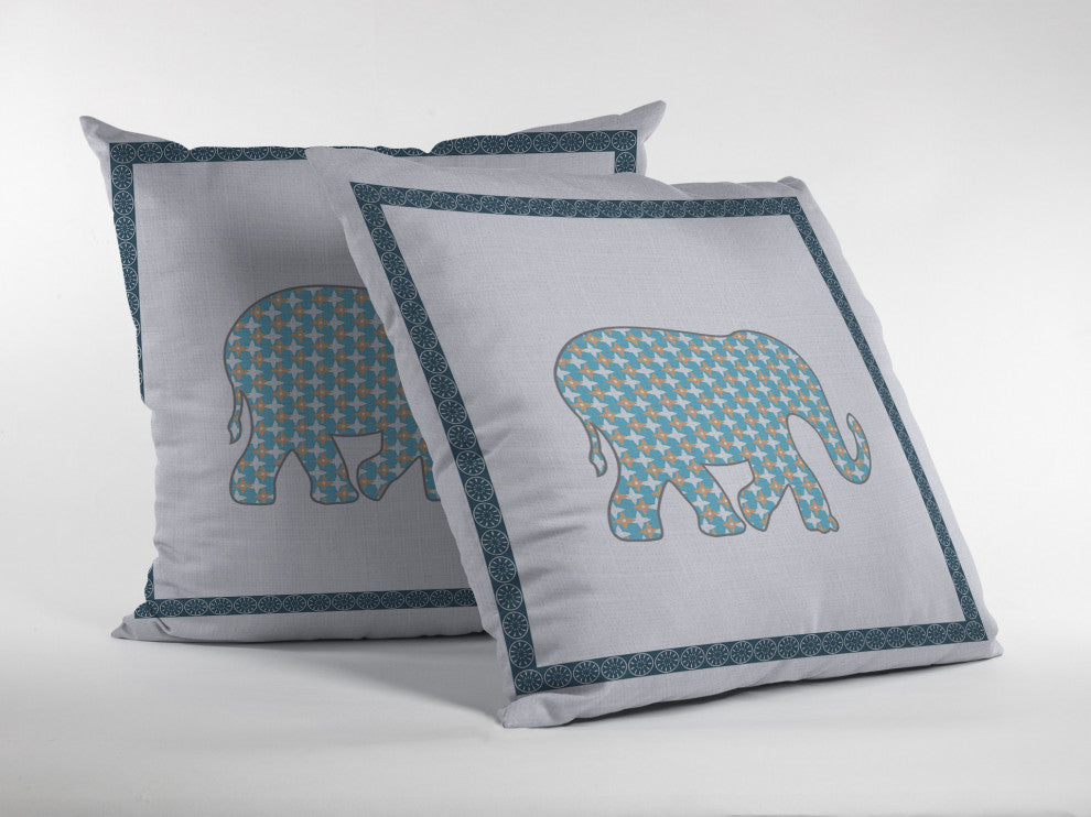 18 Blue White Elephant Boho Suede Throw Pillow