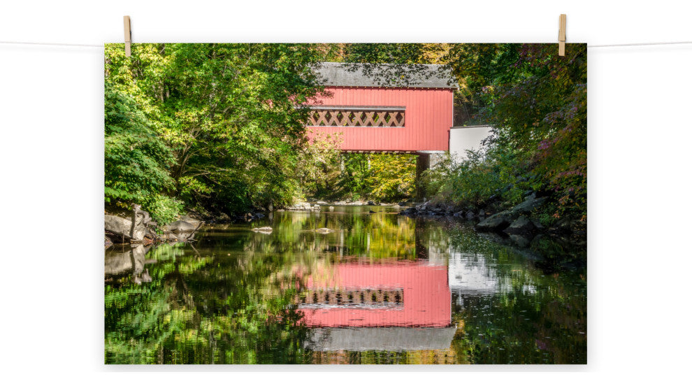 The Reflection of Wooddale Covered Bridge Unframed Wall Art Print, 8" X 10"