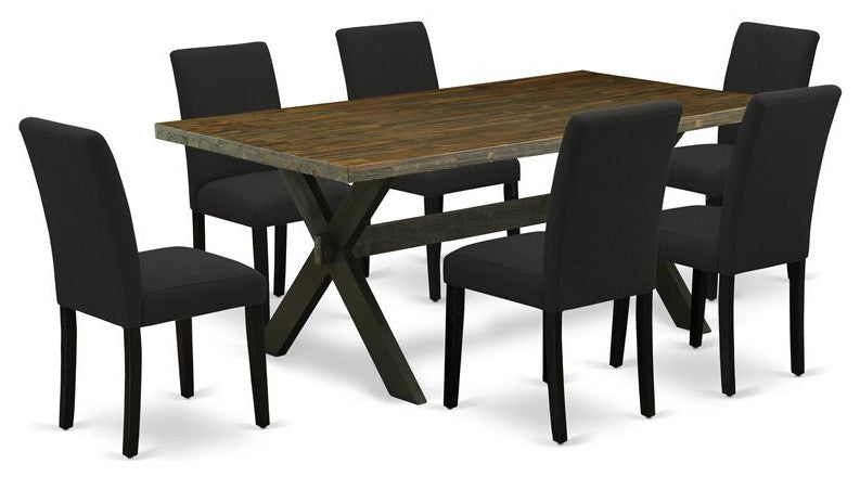 7-Piece Kitchen Table Set, 6 Chairs and Rectangular Table, Black