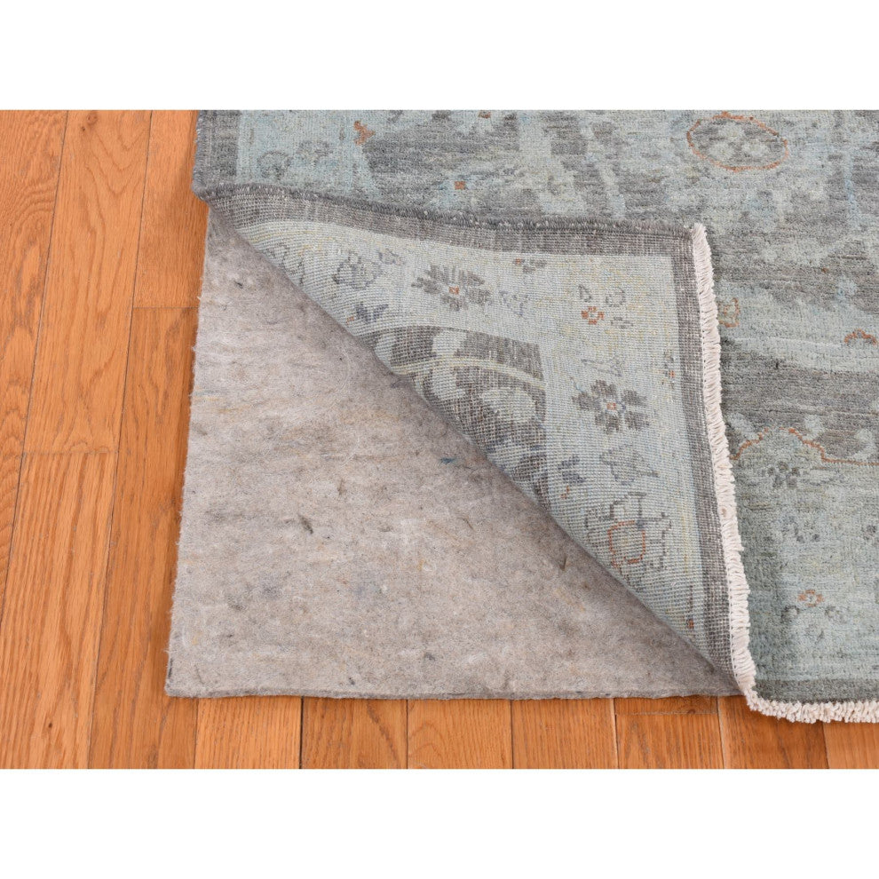 Arctic Blue, Silver Wash Peshawar, Hand Knotted, Pure Wool, Rug, 5'9"x9'