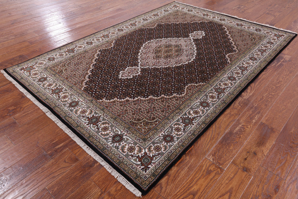Hand Knotted Wool and Silk Persian Tabriz Rug 5' 6" X 7' 11" Q6038