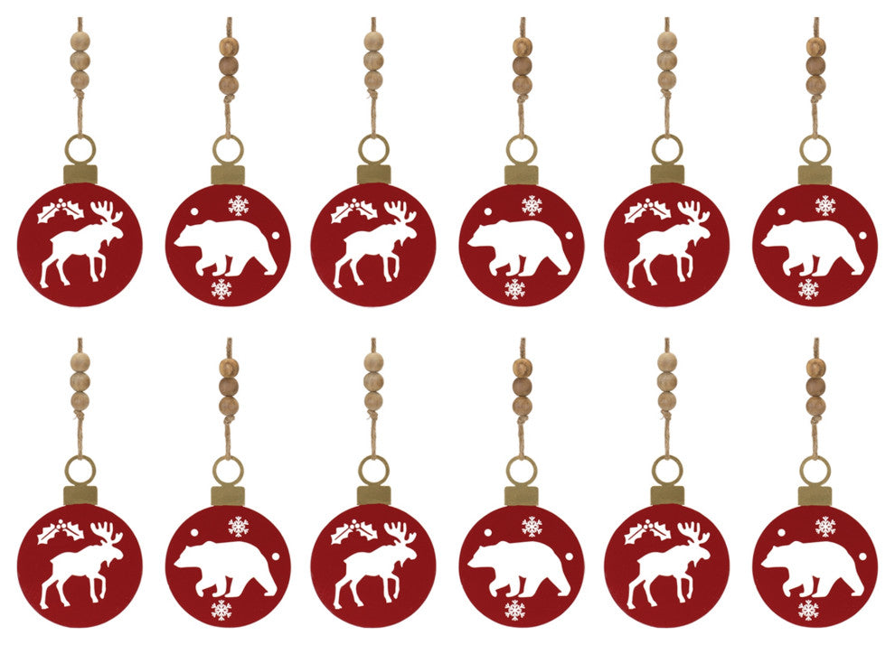 Metal Cut Out Bear and Moose Ornament, 12-Piece Set