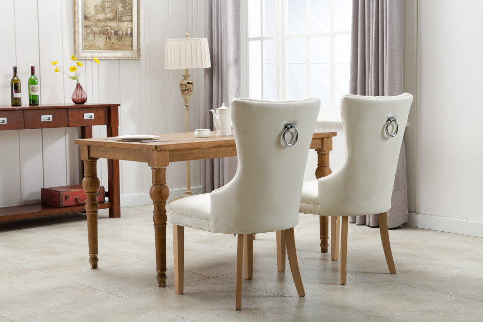 Home Beyond Velvet Upholstered Armless Dining Chairs, Tan