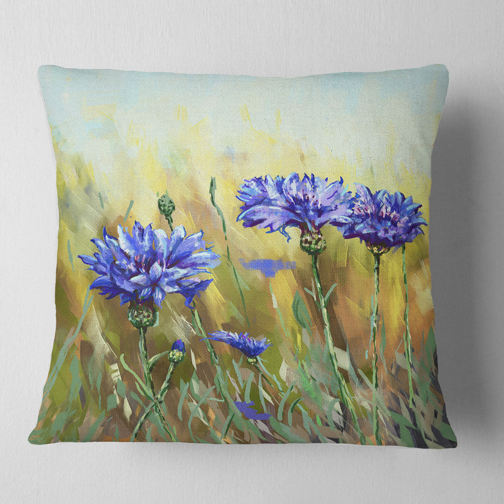 Cornflowers in Full Bloom Floral Throw Pillow, 18"x18"