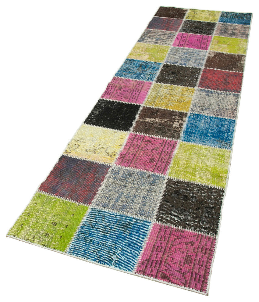 Rug N Carpet - Handwoven Turkish 2' 9" x 9' 9" Contemporary Patchwork Runner Rug