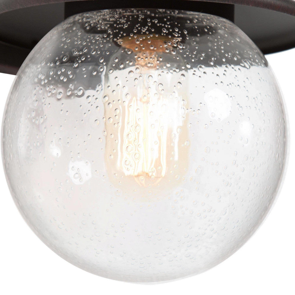 1-Light Antique Bronze/Seeded Glass Farmhouse Mini Outdoor Pendant Light Rusty
