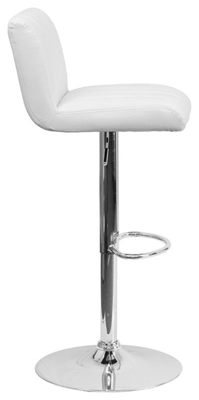 Estella Low-Back White Vinyl Adjustable Barstool, Footrest, Swivel