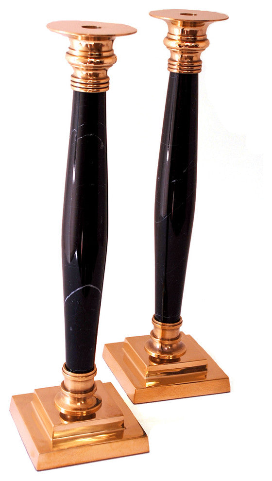 Candlestand, Polished Brass And Marble