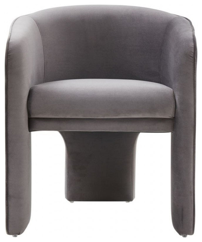 28" Contemporary Dark Gray Velvet Three Legged Chair