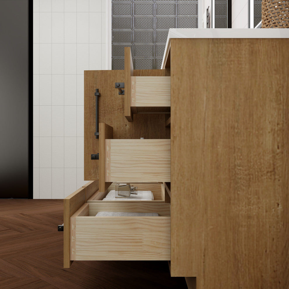 Victoria 84" Solid Wood Bath Vanity, Double Sink, Oak