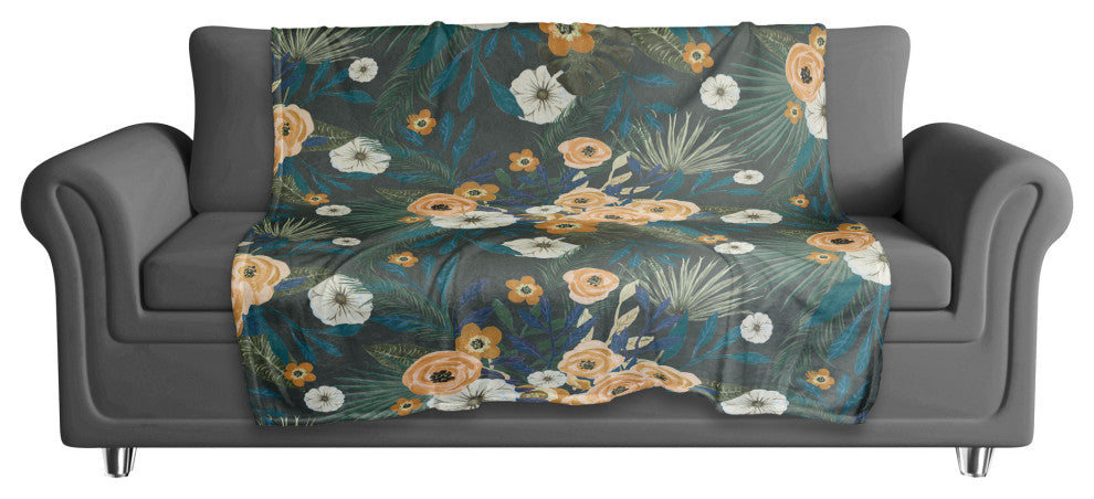 Green Tropical Floral 50x60 Coral Fleece Blanket