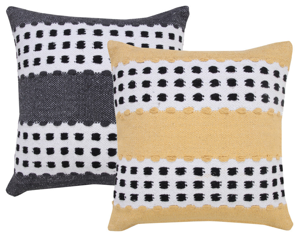 Ox Bay Handwoven Yellow/Black Stripe Organic Cotton Pillow Cover, 20"x20"