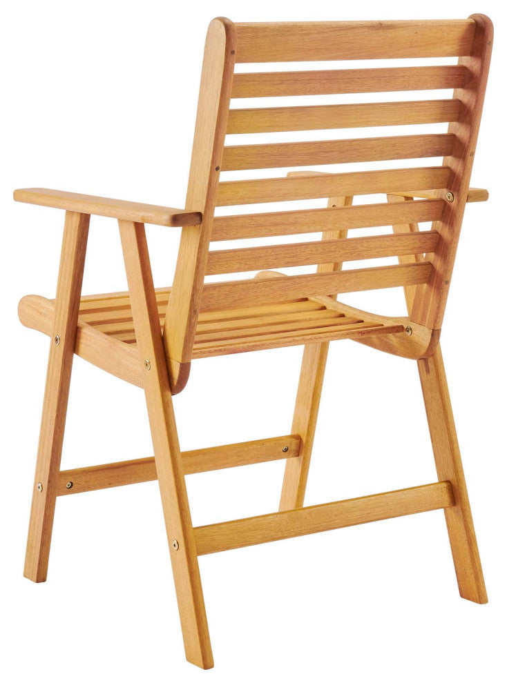 Side Dining Chair and Table Set, Wood, Brown Natural, Modern, Outdoor Patio Cafe