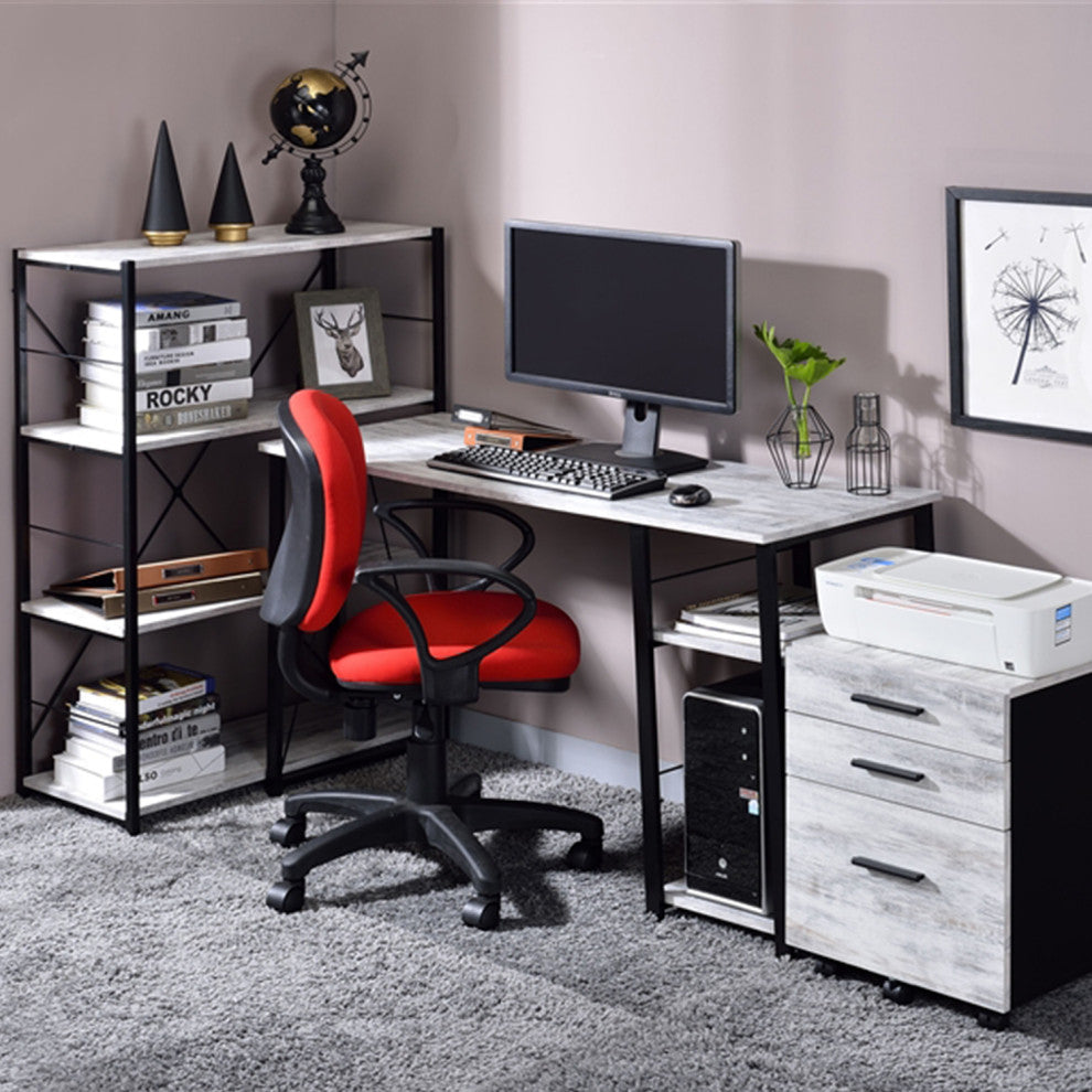 2 Tier Shelf Writing Desk, Antique White and Black